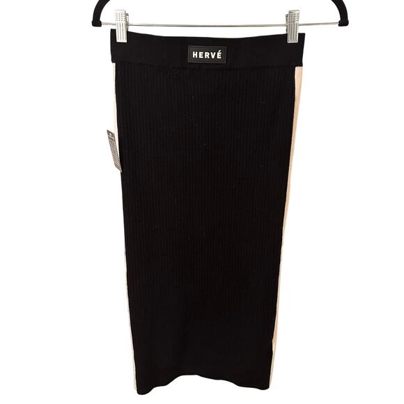 Herve Leger Ribbed Knit Midi Pencil Skirt Side Striped Black Alabaster, S NWOT - Picture 10 of 11
